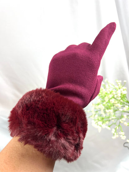 Gloves, Fur Cuff Gloves, Mitts, Artisan Gloves, Texting Gloves, Crafted Handwear, Chic Red Gloves, Faux Fur Gloves, Vibrant Gloves, Cozy Handwear, Stylish Gloves, Winter Gloves, Elegant Mittens