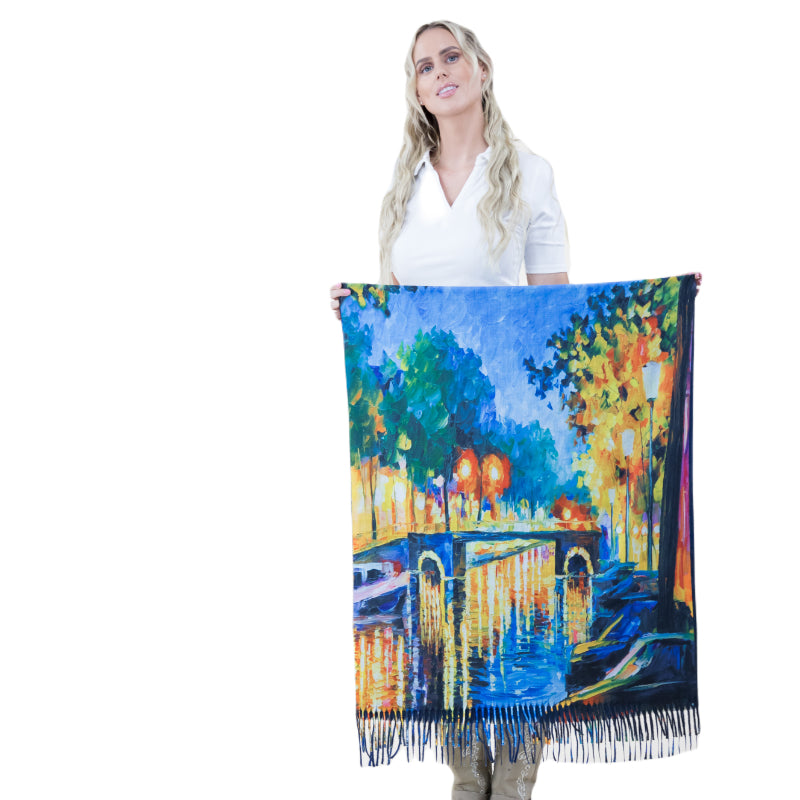 Art Scarf, Garden Wrap, Chic Shawl, Soft Drapery, Silk Feel, Colorful Art, Wrap Scarf, Handmade, Unique Print, Floral Chic, Eco Style, Art Shawl, Luxe Wrap