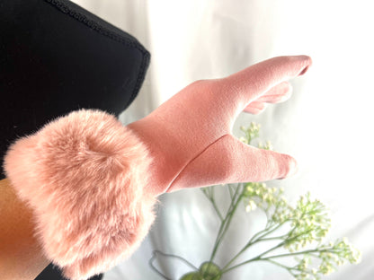 Gloves, Fur Cuff Gloves, Mitts, Artisan Gloves, Texting Gloves, Crafted Handwear, Chic Red Gloves, Faux Fur Gloves, Vibrant Gloves, Cozy Handwear, Stylish Gloves, Winter Gloves, Elegant Mittens