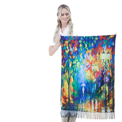 Colorful wrap, Abstract shawl, Hand, Eco chic wrap, Rainbow scarf, Painterly scarf, Boh, Soft, Unique shawl, Bright scarf, Gift scarf, Rain art scarf, Watercolor wrap