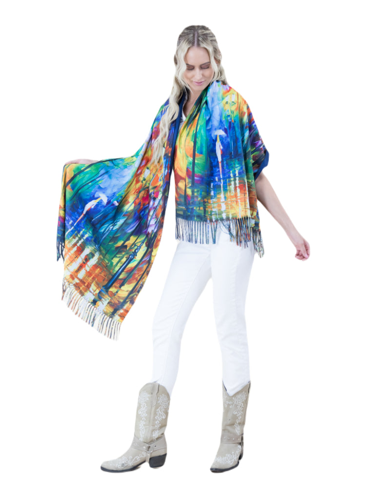 Colorful wrap, Abstract shawl, Hand, Eco chic wrap, Rainbow scarf, Painterly scarf, Boh, Soft, Unique shawl, Bright scarf, Gift scarf, Rain art scarf, Watercolor wrap