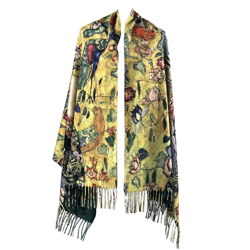 Nouveau Scarf, Fan Art Wrap, Elegant Shawl, Vintage Scarf, Crafted Wrap, Lady Shawl, Artistic Scarf, Unique Wrap, Fringe Shawl, Fashion Scarf, Retro Wrap, Chic Shawl, Handmade Scarf