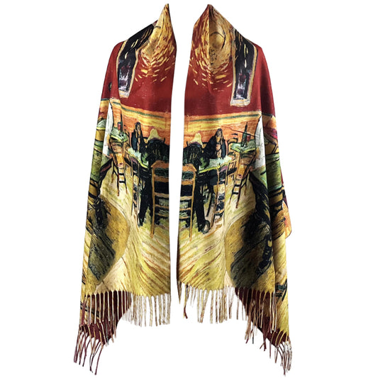 Van Gogh Scarf, Art Print Shawl, Café Wrap, Painterly Scarf, Art Shawl, Vintage Wrap, Gallery Scarf, Impressionist, French Art Shawl, Masterpiece Wrap, Art Lover Gift, Bohemian Scarf, Classic Artwear