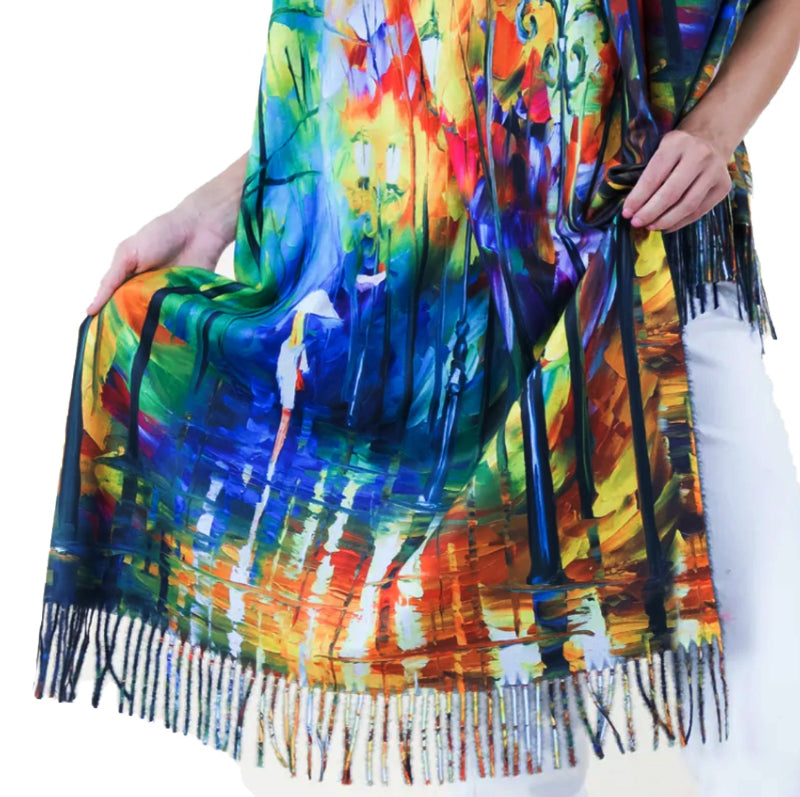 Colorful wrap, Abstract shawl, Hand, Eco chic wrap, Rainbow scarf, Painterly scarf, Boh, Soft, Unique shawl, Bright scarf, Gift scarf, Rain art scarf, Watercolor wrap