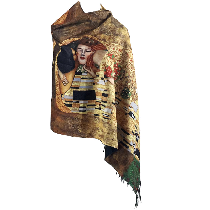 Art scarf, Fashion wrap, Gustav Klimt, Kiss print, Boho chic, Vintage style, Designer scarf, Luxury shawl, Elegant wrap, Artistic apparel, Gift for her, Museum piece, Statement scarf