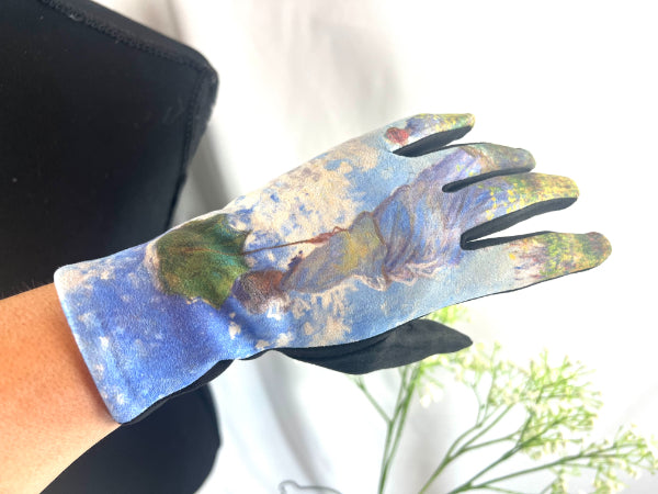 Artistic Gloves, Painted Design, Blue Hues, Accessory Art, Unique Wear, Fashion Gloves, Canvas Gloves, Creative Style, Colorful Handwear, Art Lover Gift, Painterly Accessory, Trendy Mittens, Art Inspired