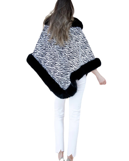 Zebra Poncho, Faux Fur Wrap, Suede Cape, Animal Shawl, Chic Poncho, Fur Trim Cape, Bold Zebra Wrap, Soft Faux Suede, Trendy Shawl, Black White Cape, Luxe Poncho, Statement Wrap, Elegant Coverup