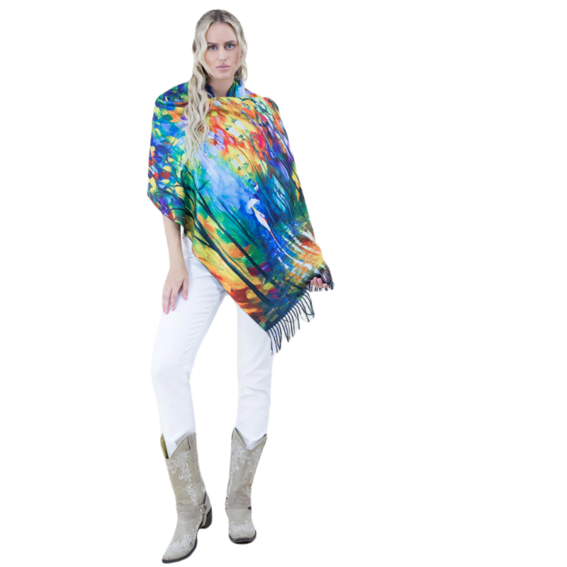 Colorful wrap, Abstract shawl, Hand, Eco chic wrap, Rainbow scarf, Painterly scarf, Boh, Soft, Unique shawl, Bright scarf, Gift scarf, Rain art scarf, Watercolor wrap