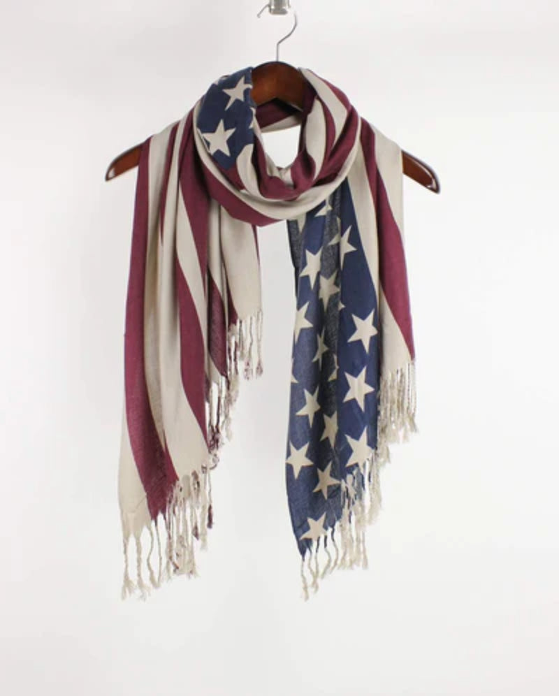 American Flag Scarf,Patriotic Scarf,USA Scarf,Fourth of July,Stars and Stripes,Independence Day,Vintage Flag Scarf,Red White Blue Scarf,Americana Fashion,Memorial Day Scarf,Flag Knit Scarf,Patriotic Gift,Veteran Day Apparel