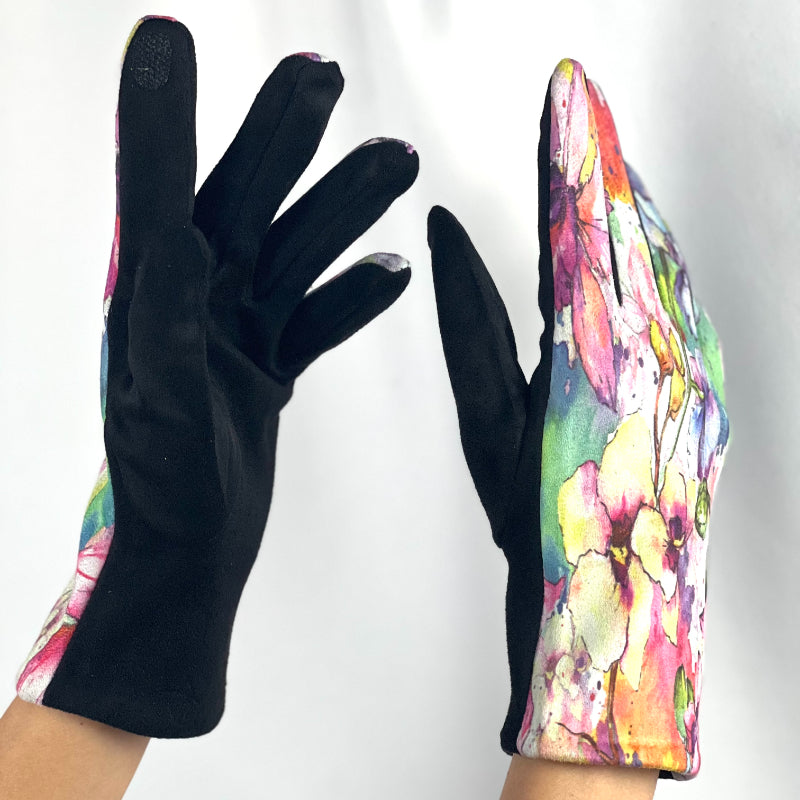 Floral Gloves, Art Mittens, Pink Handwear, Paint Gloves, Blossom Mitts, Touch Gloves, Watercolor Mitt, Crafted Gloves, Pastel Gloves, Artisan Mitts, Garden Gloves, Soft Gloves, Spring Gloves