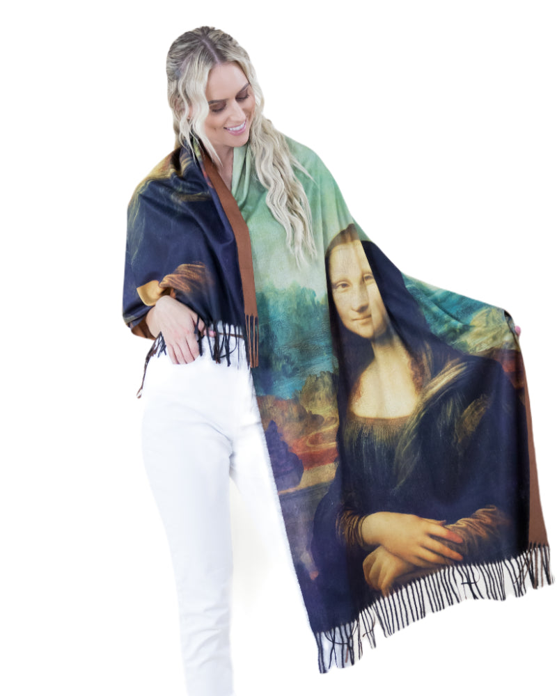 Art Scarf, Mona Lisa Shawl, Da Vinci Wrap, Artistic Scarf, Vintage Shawl, Renaissance Wrap, Classic Art Scarf, Designer Shawl, Museum Scarf, Portrait Wrap, Art Lover Gift, Luxury Scarf, Gallery Shawl