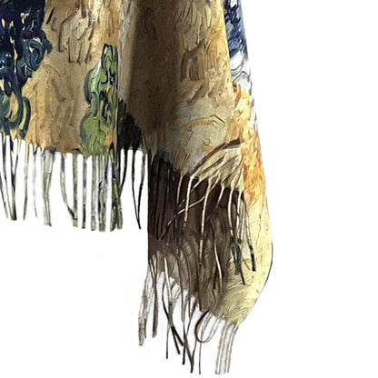 Harvest Art Scarf, Reaper Shawl, Field Wrap, Handmade Scarf, Vintage Shawl, Pastoral Wrap, Artisan Scarf, Rustic Shawl, Field Art Wrap, Gold Blue Scarf, Country Scarf, Wheat Shawl, Craft Scarf