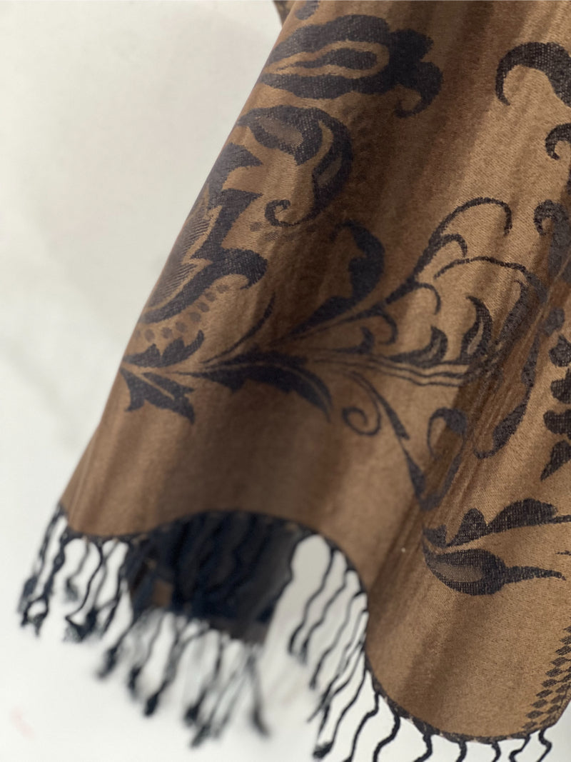 Pashmina Shawl, Brown Wrap, Floral Scarf, Handcrafted, Vintage Style, Soft Wrap, Artisan Shawl, Ethical Scarf, Luxury Shawl, Bohemian Wrap, Unique Pashmina, Elegant Shawl, Gift-Ready Wrap