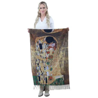 Art scarf, Fashion wrap, Gustav Klimt, Kiss print, Boho chic, Vintage style, Designer scarf, Luxury shawl, Elegant wrap, Artistic apparel, Gift for her, Museum piece, Statement scarf