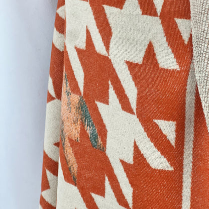 Orange Scarf, Houndstooth, Jacquard Wrap, Handmade Shawl, Artisan Scarf, Bold Pattern, Chic Accessory, Warm Wrap, Crafted Shawl, Vibrant Weave, Trendy Scarf, Stylish Wrap, Colorful Shawl