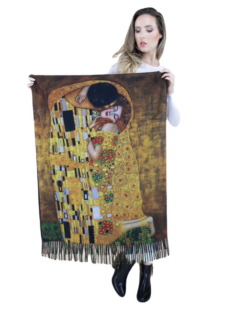 Art scarf, Fashion wrap, Gustav Klimt, Kiss print, Boho chic, Vintage style, Designer scarf, Luxury shawl, Elegant wrap, Artistic apparel, Gift for her, Museum piece, Statement scarf