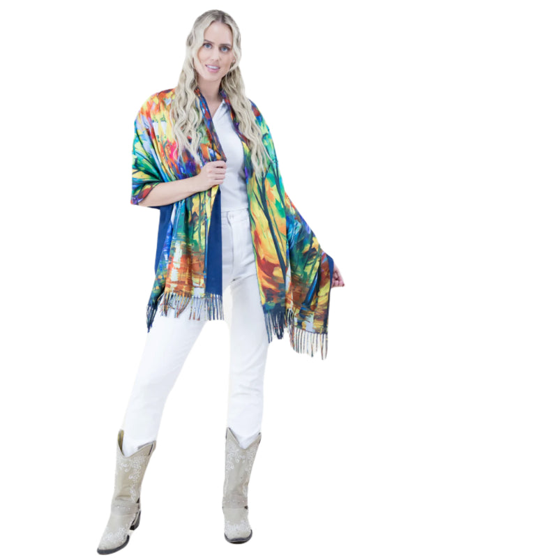 Colorful wrap, Abstract shawl, Hand, Eco chic wrap, Rainbow scarf, Painterly scarf, Boh, Soft, Unique shawl, Bright scarf, Gift scarf, Rain art scarf, Watercolor wrap