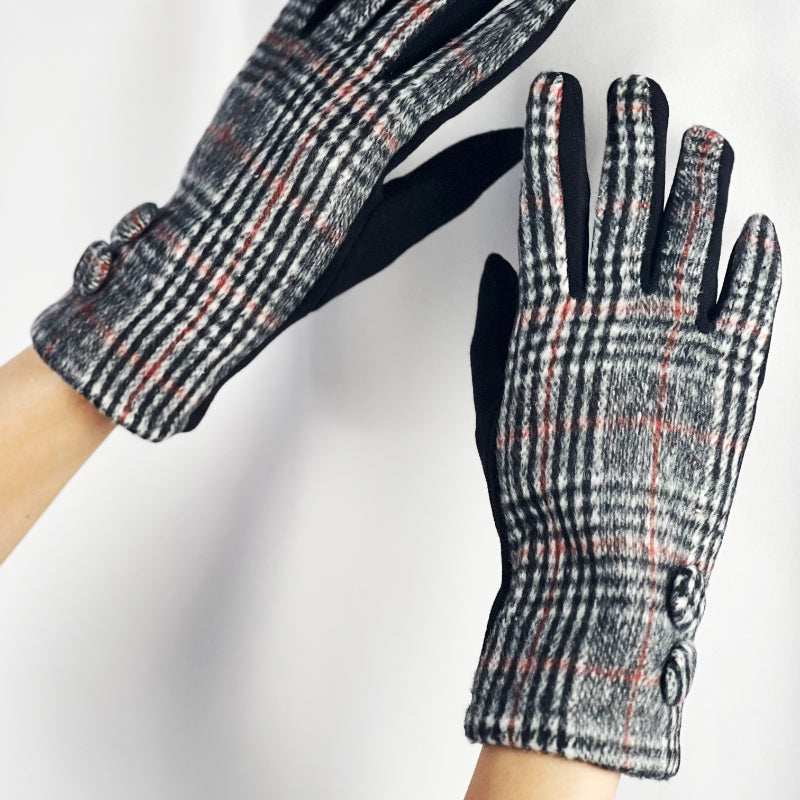 Handmade Gloves, Plaid Winter Wear, Touch Tech Ready, Eco Friendly, Warm Accessories, Gray Checkered, Soft Lined, Custom Fit, Fashion Gloves, Artisan Crafted, Women's Gloves, Elegant Warmth, Unique Gift Item