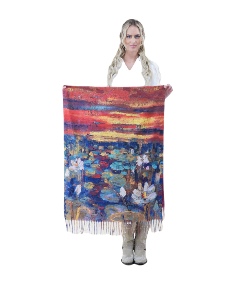 Art Scarf, Lilies Wrap, Monet Shawl, Impressionist, Art Shawl, Painterly Scarf, Floral Wrap, Garden Shawl, Art Lover Gift, Elegant Scarf, Vintage Wrap, Nature Scarf, Waterlily Shawl