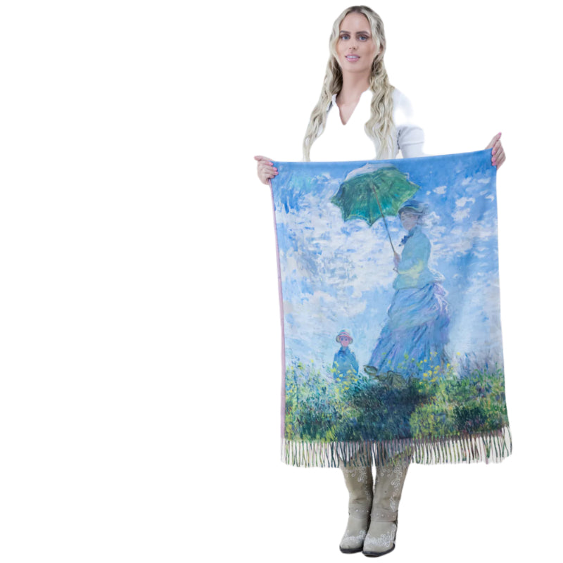 Monet Scarf, Art Shawl, Parasol Wrap, Chic Drapery, Silk Scarf, Art Print, Soft Wrap, Handmade, Unique Gift, Vintage Look, Painterly, Elegant Wrap, Artisan Shawl