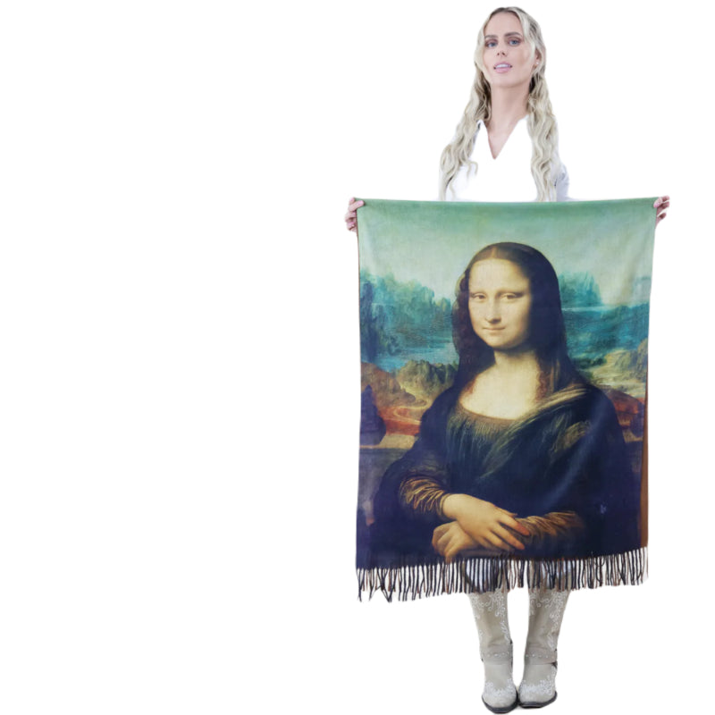 Art Scarf, Mona Lisa Shawl, Da Vinci Wrap, Artistic Scarf, Vintage Shawl, Renaissance Wrap, Classic Art Scarf, Designer Shawl, Museum Scarf, Portrait Wrap, Art Lover Gift, Luxury Scarf, Gallery Shawl