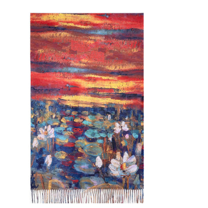 Art Scarf, Lilies Wrap, Monet Shawl, Impressionist, Art Shawl, Painterly Scarf, Floral Wrap, Garden Shawl, Art Lover Gift, Elegant Scarf, Vintage Wrap, Nature Scarf, Waterlily Shawl