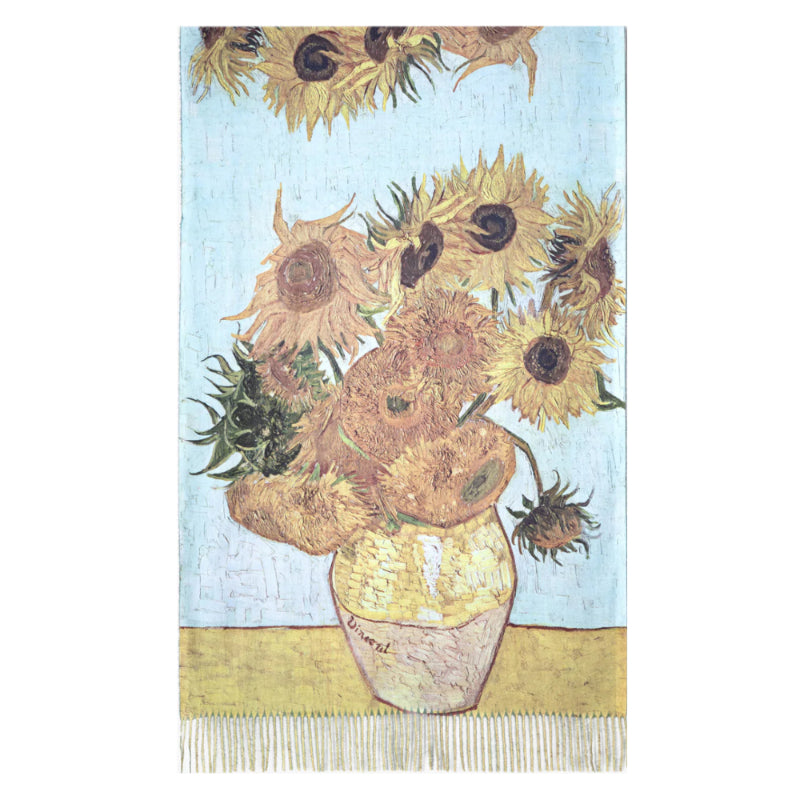 Sunflower ShawlVersatile Shawl,Art Print Scarf,Floral Accessory,Boho Chic Wrap,Nature Scarf,Eco-Friendly Scarf,Botanical Shawl,Painterly Scarf,Soft Fringed Wrap,Artisan Scarf,Seasonal Scarf,Unique Floral Wrap