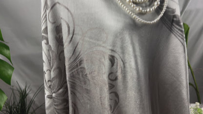 Sophisticated Silver Floral Pashmina Shawl | Elegant Light Grey Wrap | Versatile & Soft