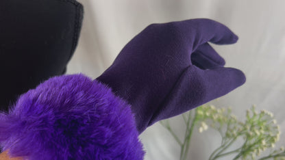 Royal Purple Suede Gloves with Luxurious Faux Fur Cuffs - Elegant Winter Accessory for Women