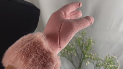 Soft Blush Pink Knit Gloves with Delicate Faux Fur Cuffs - Feminine Winter Touchscreen Handwear