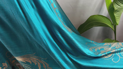 Luxurious Turquoise Floral Pashmina Shawl - Soft Cashmere Feel -<br><br>Elegant Accessory for Any Season - PA053005