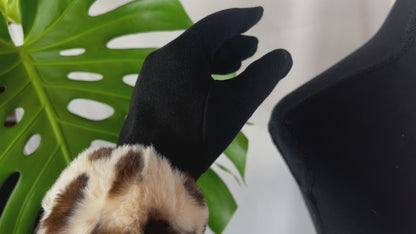 Embrace Elegance and Comfort with Faux Fur Leopard Cuff Gloves - BLACK WHITE